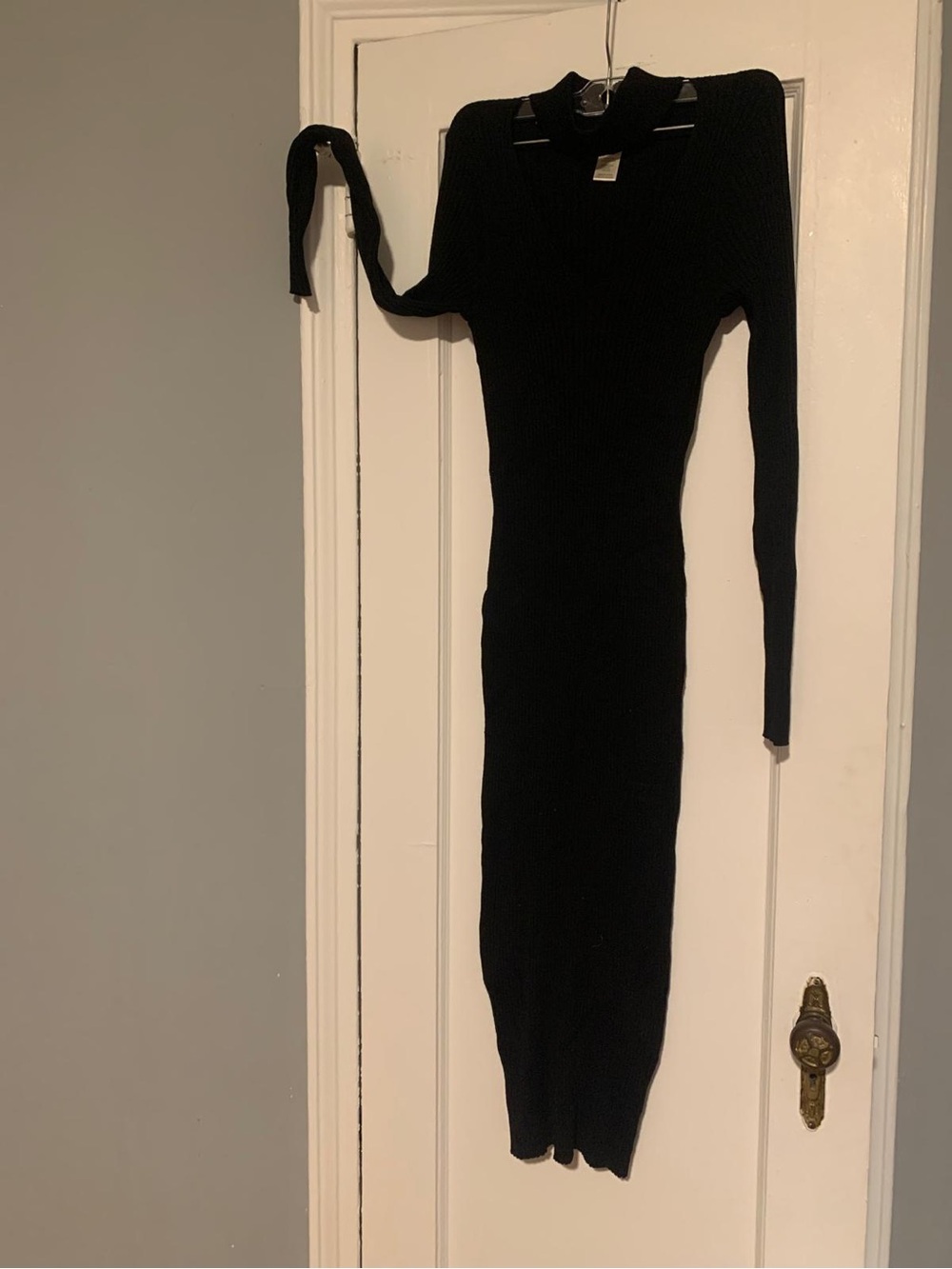 Max Studio Black Long Sleeve Ribbed Midi Dress